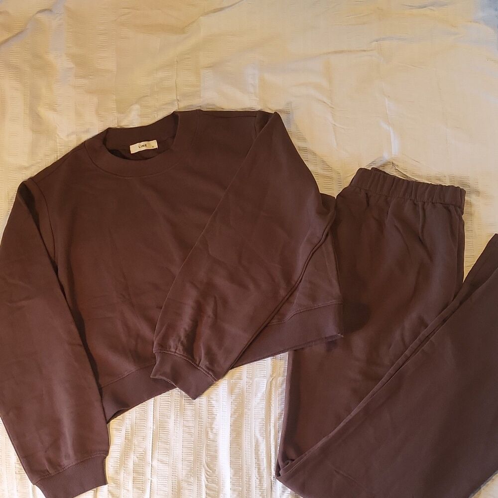 Women’s Brown 2 Piece Wide Leg Pants & Cropped Top Set XL Tall Pockets NWOT